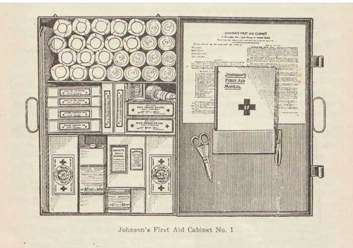 Botiquín de primeros auxilios de Johnson & Johnson (fíjese en el manual de primeros auxilios)